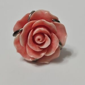 Sterling Silver Carved Rose Ring sz8.25